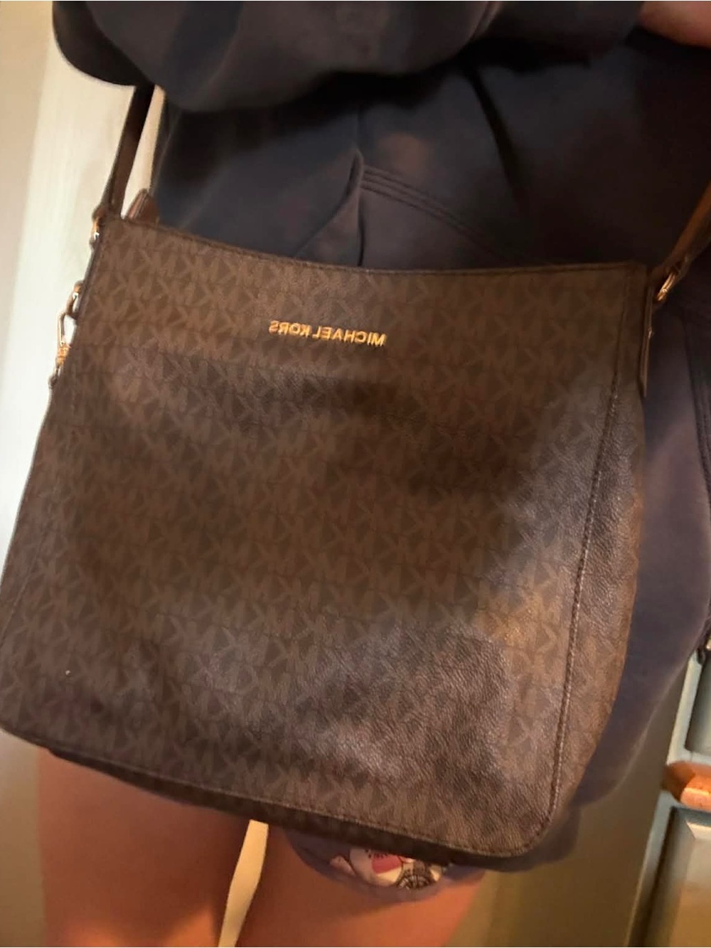 Michael Kors Brown Monogram Crossbody with Tan Strap - Picture 4 of 6